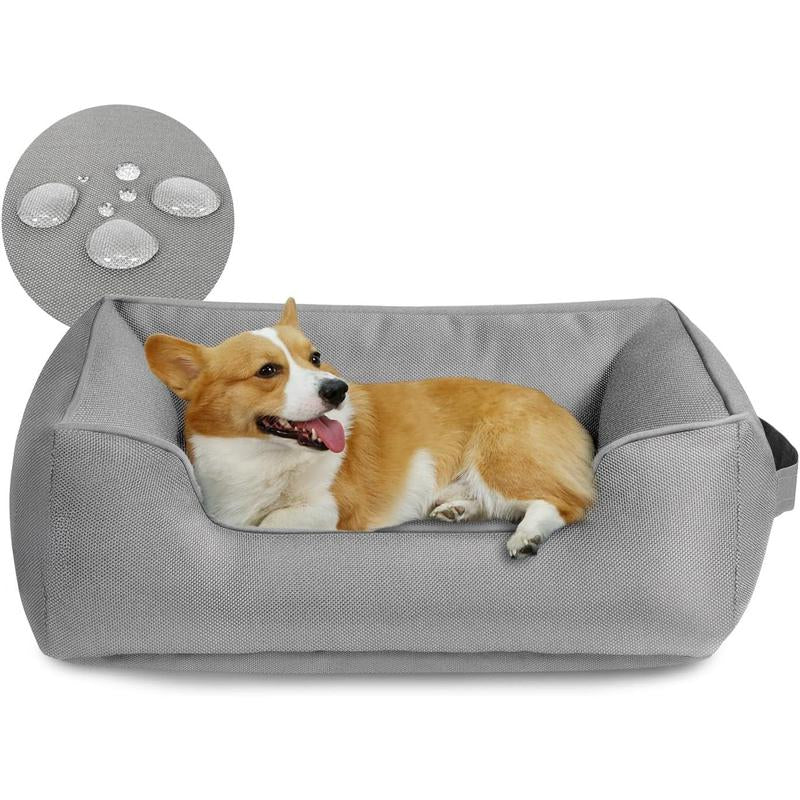 Outdoor Cat Bed with Side, Oxford Durable Dog Bed for Small Dog Easy Clean, All Weather Rectangle Medium Pet Bed Bolster Tough Puppy Bed Scratch Resistant Removable Cover, 20 Inches